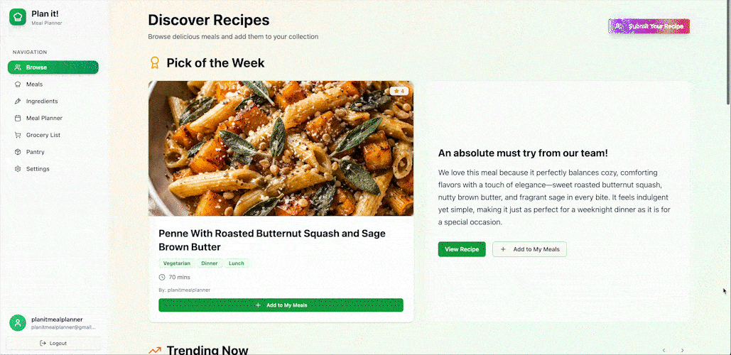 browse and share your favorite recipes in our meal planner