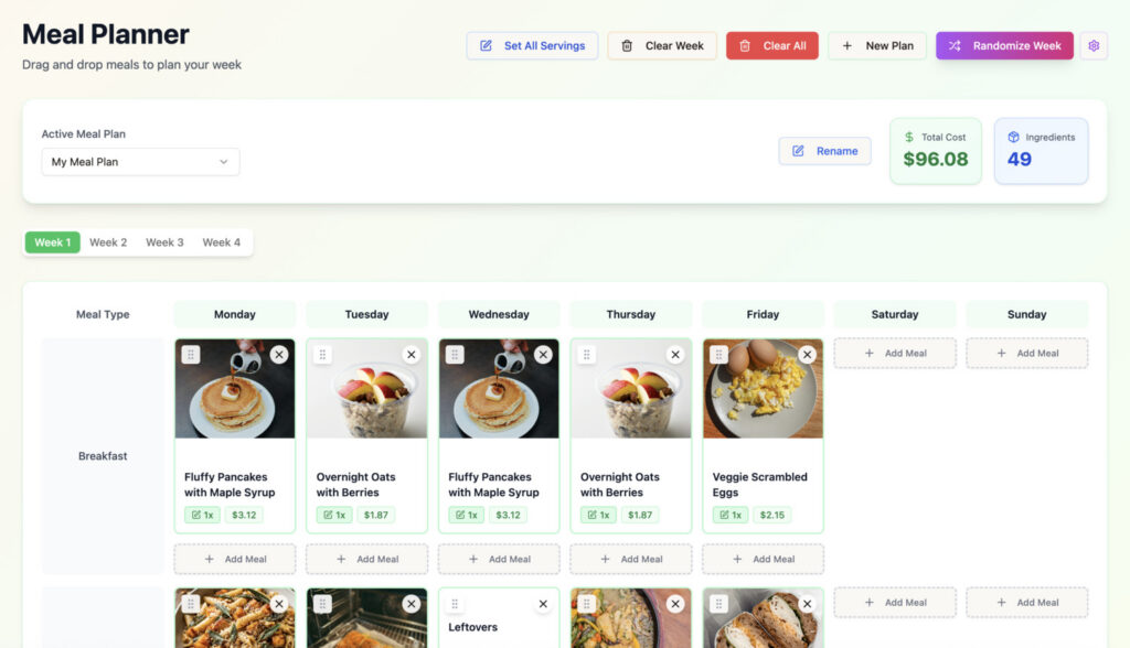 Weekly meal planner